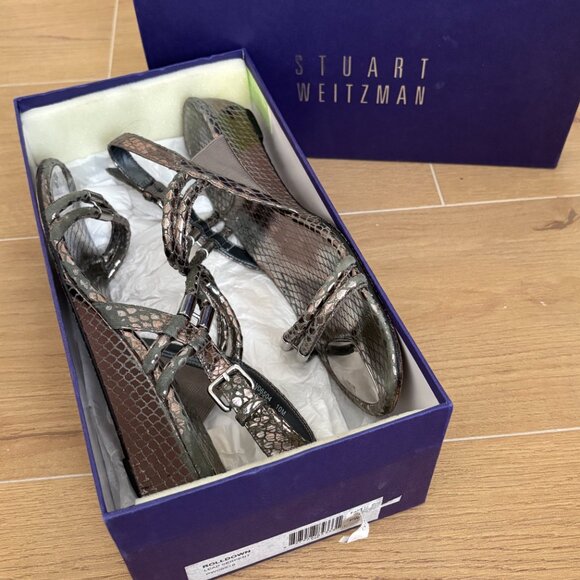 Stuart Weitzman Snake Embossed Leather Sandal - Picture 14 of 15